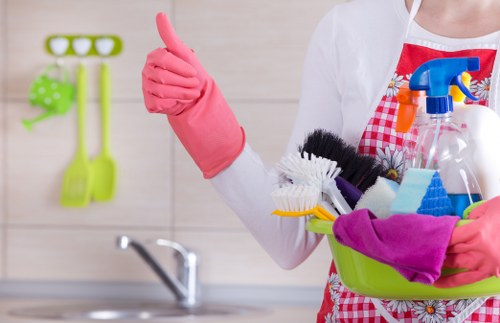 Work area organised to reduce slip and trip hazards during cleaning